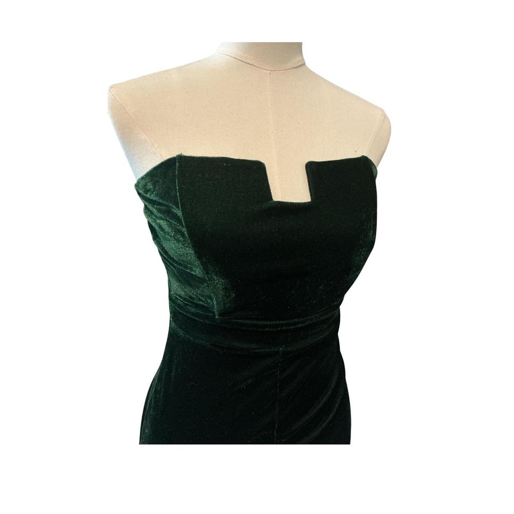 Velvet Strapless Maxi Dress Women XS Forest Green Slit stretch